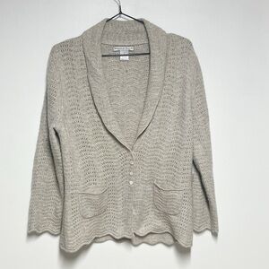 NWT Marina Luna Mongolian Cashmere Pointelle Oatmeal Cardigan Sz L